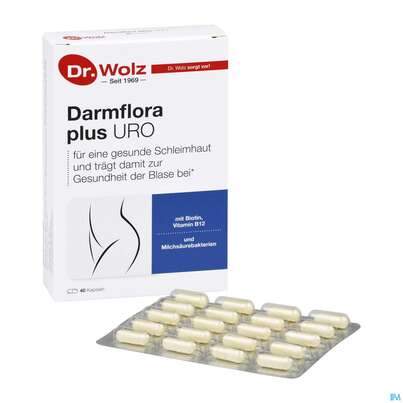 Sie sehen eine Packung Darmflora Plus Dr.wolz Uro Kapseln Nr 60520 40st, Produktbild: 05 Darmflora Plus Dr.wolz Uro Kapseln Nr 60520 40st, A-Nr.: 5186707 - 05