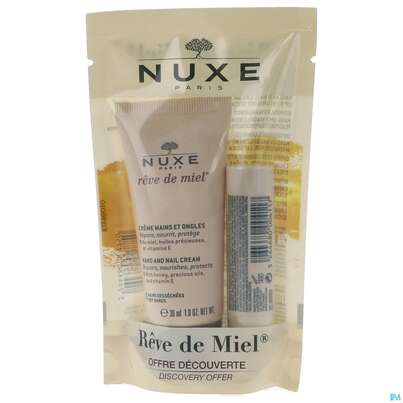 Sie sehen eine Packung Nuxe Reve De Miel Hand And Lip Duo Hc 30ml+lip Stick 4g 1pk, Produktbild: 01 Nuxe Reve De Miel Hand And Lip Duo Hc 30ml+lip Stick 4g 1pk, A-Nr.: 5479579 - 01