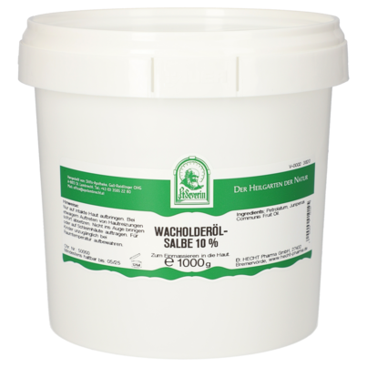 Sie sehen eine Packung WACHOLDEROEL SALBE 10% 1000 G, Produktbild: 01 WACHOLDEROEL SALBE 10% 1000 G, A-Nr.: 5072547 - 01