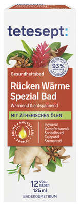 Sie sehen eine Packung TETESEPT Rücken Wärme Spezial Bad 125ML, Produktbild: 01 TETESEPT Rücken Wärme Spezial Bad 125ML, A-Nr.: 6003442 - 01