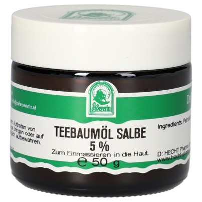 Sie sehen eine Packung TEEBAUMOEL SALBE 5% 50 G, Produktbild: 01 TEEBAUMOEL SALBE 5% 50 G, A-Nr.: 5304035 - 01