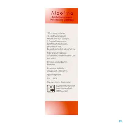 Sie sehen eine Packung Algofina 10% Spray Z Anw.auf Der Haut Lösung 50ml, Produktbild: 06 Algofina 10% Spray Z Anw.auf Der Haut Lösung 50ml, A-Nr.: 4478336 - 06