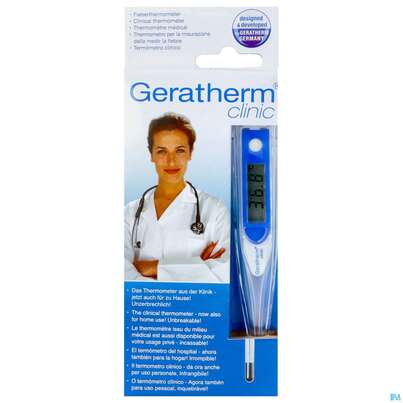 Sie sehen eine Packung Thermometer-fieber Digital Geratherm Clinic 1st, Produktbild: 01 Thermometer-fieber Digital Geratherm Clinic 1st, A-Nr.: 3253718 - 01