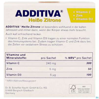 Sie sehen eine Packung Additiva Pulver Heisse Zitrone 10012 10st, Produktbild: 07 Additiva Pulver Heisse Zitrone 10012 10st, A-Nr.: 5810086 - 07