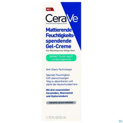 Sie sehen eine Packung Cerave Feuchtigkeitsspendend Gel-creme Mattierend 52ml, Produktbild: 01 Cerave Feuchtigkeitsspendend Gel-creme Mattierend 52ml, A-Nr.: 5882281 - 01