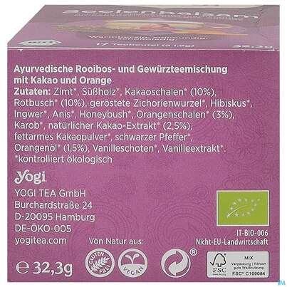 Sie sehen eine Packung Yogi Tea Bio Seelenbalsam 17st, Produktbild: 05 Yogi Tea Bio Seelenbalsam 17st, A-Nr.: 5750119 - 05