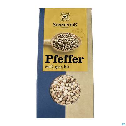 Sie sehen eine Packung Sonnentor Bio Pfeffer Weiss Ganz 00342 35g, Produktbild: 01 Sonnentor Bio Pfeffer Weiss Ganz 00342 35g, A-Nr.: 3740401 - 01