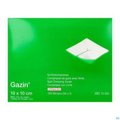 Sie sehen eine Packung Schlitzkompressen Gazin 17faedig Steril 8fach 10x 10cm 50x2 100st, Produktbild: 05 Schlitzkompressen Gazin 17faedig Steril 8fach 10x 10cm 50x2 100st, A-Nr.: 2404411 - 05