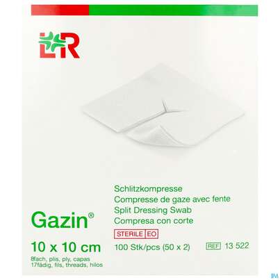 Sie sehen eine Packung Schlitzkompressen Gazin 17faedig Steril 8fach 10x 10cm 50x2 100st, Produktbild: 06 Schlitzkompressen Gazin 17faedig Steril 8fach 10x 10cm 50x2 100st, A-Nr.: 2404411 - 06