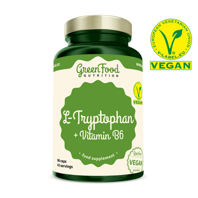 Sie sehen eine Packung GreenFood Nutrition L-Tryptophan 90 Kapseln, Produktbild: 01 GreenFood Nutrition L-Tryptophan 90 Kapseln, A-Nr.: 5634376 - 01
