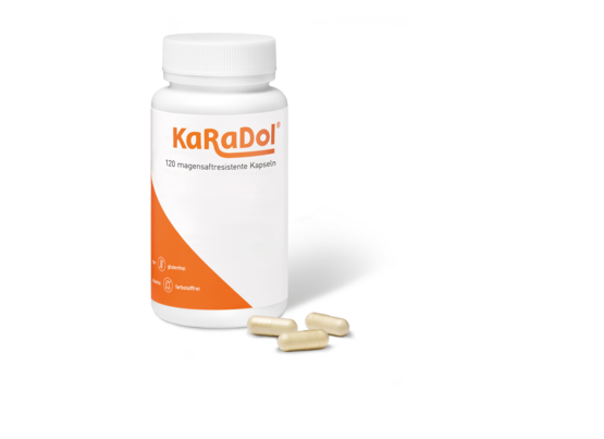 Sie sehen eine Packung KaRaDol magensaftresistente Kapseln 120 Stk., Produktbild: 01 KaRaDol magensaftresistente Kapseln 120 Stk., A-Nr.: 5999994 - 01