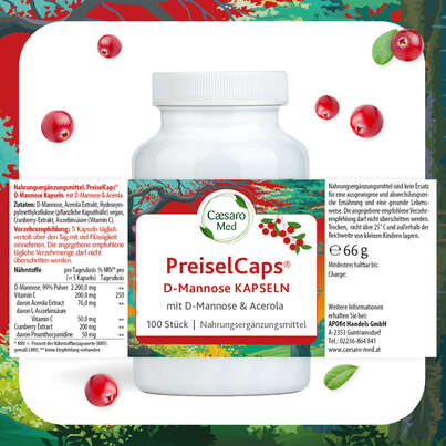 Sie sehen eine Packung PREISEL-CAPS D-MANNOSE 100 Kapseln, Produktbild: 04 PREISEL-CAPS D-MANNOSE 100 Kapseln, A-Nr.: 5410286 - 04