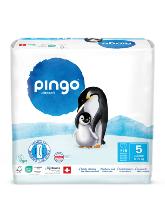 Sie sehen eine Packung Bio Windeln Nr.5 Junior 11-16kg Pinguin – Pingo Swiss, Produktbild: 01 Bio Windeln Nr.5 Junior 11-16kg Pinguin – Pingo Swiss, A-Nr.: 4559595 - 01