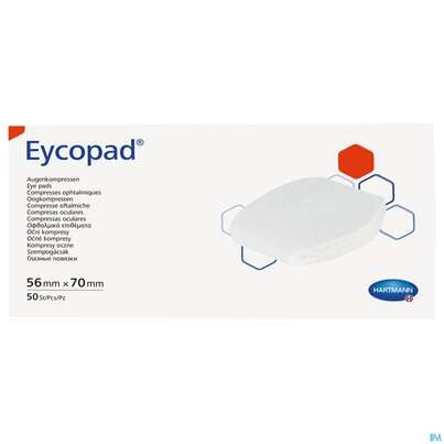 Sie sehen eine Packung Augenkompressen Eycopad Unsteril 56x70mm -hartmann 50st, Produktbild: 01 Augenkompressen Eycopad Unsteril 56x70mm -hartmann 50st, A-Nr.: 1732515 - 01