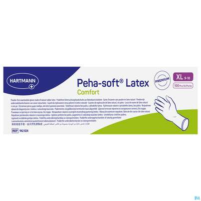 Sie sehen eine Packung Untersuchungshandschuhe Latex Unsteril Peha/soft Comfort Puderfrei Xl 100st, Produktbild: 02 Untersuchungshandschuhe Latex Unsteril Peha/soft Comfort Puderfrei Xl 100st, A-Nr.: 5890688 - 02