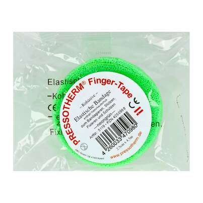 Sie sehen eine Packung Tape Pressotherm/finger-tape Flexibel Kohaesive 2,5cmx 4,5m Neongruen 1st, Produktbild: 01 Tape Pressotherm/finger-tape Flexibel Kohaesive 2,5cmx 4,5m Neongruen 1st, A-Nr.: 4250998 - 01