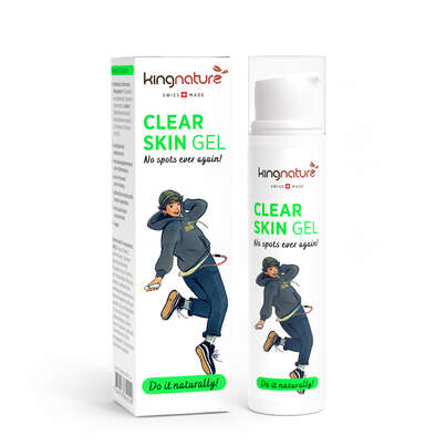 Sie sehen eine Packung KINGNATURE Clear Skin Gel Disp 15 ml, Produktbild: 01 KINGNATURE Clear Skin Gel Disp 15 ml, A-Nr.: 5452505 - 01