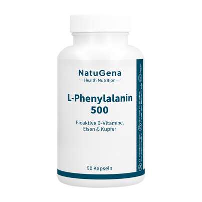 Sie sehen eine Packung NatuGena L-Phenylalanin 500 Kapseln, Produktbild: 01 NatuGena L-Phenylalanin 500 Kapseln, A-Nr.: 5926854 - 01