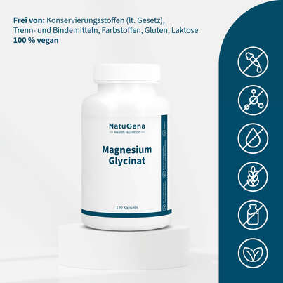 Sie sehen eine Packung NatuGena Magnesium-Glycinat Kapseln, Produktbild: 03 NatuGena Magnesium-Glycinat Kapseln, A-Nr.: 5699298 - 03
