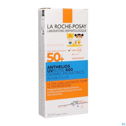 Sie sehen eine Packung Sonnenprodukte La Roche Posay Anthelios/dermo-kids Uvmune 400 Fluid Lf50+ 50ml, Produktbild: 08 Sonnenprodukte La Roche Posay Anthelios/dermo-kids Uvmune 400 Fluid Lf50+ 50ml, A-Nr.: 5817059 - 08