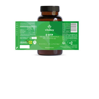 Sie sehen eine Packung Vitabay 5-HTP - 100 mg aus Griffonia mit Vitamin B6, Produktbild: 09 Vitabay 5-HTP - 100 mg aus Griffonia mit Vitamin B6, A-Nr.: 6048999 - 09