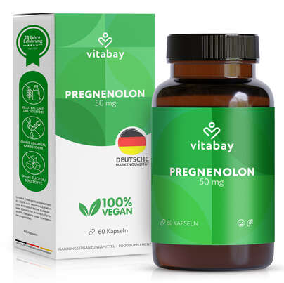 Sie sehen eine Packung Vitabay Pregnenolon 50 mg, Produktbild: 01 Vitabay Pregnenolon 50 mg, A-Nr.: 6049450 - 01