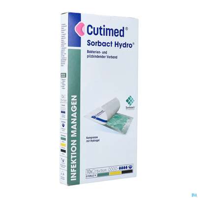 Sie sehen eine Packung Cutimed/sorbact Gel Kompressen.bakterienbindend +hydrogel 7,5x 15cm Nr 7261111 10st, Produktbild: 02 Cutimed/sorbact Gel Kompressen.bakterienbindend +hydrogel 7,5x 15cm Nr 7261111 10st, A-Nr.: 3691499 - 02