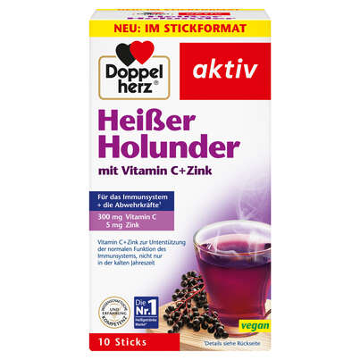 Sie sehen eine Packung Doppelherz Heißer Holunder mit Vitamin C + Zink, Produktbild: 01 Doppelherz Heißer Holunder mit Vitamin C + Zink, A-Nr.: 5678190 - 01