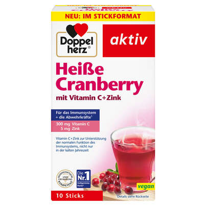 Sie sehen eine Packung Doppelherz Heiße Cranberry mit Vitamin C + Zink, Produktbild: 01 Doppelherz Heiße Cranberry mit Vitamin C + Zink, A-Nr.: 4276087 - 01
