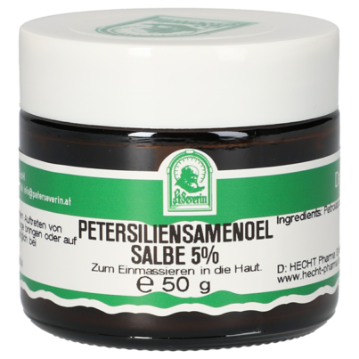 Sie sehen eine Packung PETERSILIENSAMENÖL SALBE 5% 50 G, Produktbild: 01 PETERSILIENSAMENÖL SALBE 5% 50 G, A-Nr.: 5358002 - 01