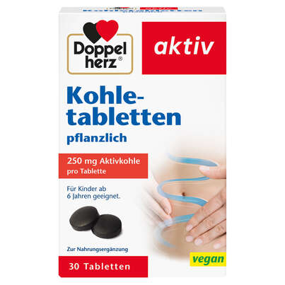 Sie sehen eine Packung Doppelherz Kohletabletten pflanzlich, Produktbild: 01 Doppelherz Kohletabletten pflanzlich, A-Nr.: 5937740 - 01