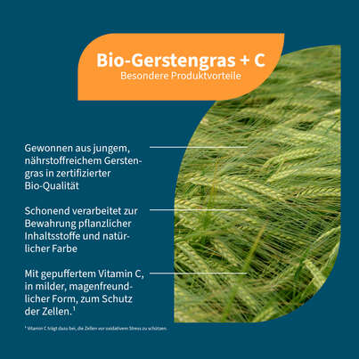 Sie sehen eine Packung NatuGena Bio-Gerstengras + C Kapseln, Produktbild: 02 NatuGena Bio-Gerstengras + C Kapseln, A-Nr.: 6036105 - 02