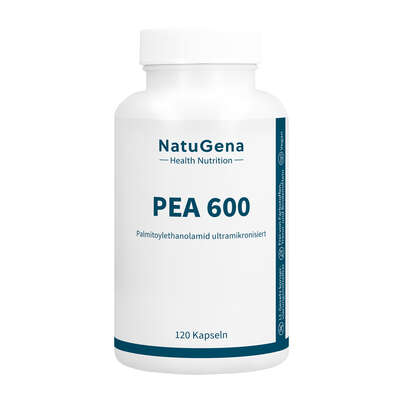 Sie sehen eine Packung NatuGena PEA 600 Kapseln, Produktbild: 01 NatuGena PEA 600 Kapseln, A-Nr.: 6036128 - 01
