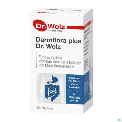 Sie sehen eine Packung Darmflora Plus Dr.wolz Pulver Nr 60625 70g, Produktbild: 01 Darmflora Plus Dr.wolz Pulver Nr 60625 70g, A-Nr.: 2711828 - 01