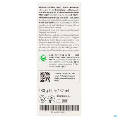 Sie sehen eine Packung Hustensaft Aboca Grintuss Kinder Ab 1jahr 180g, Produktbild: 05 Hustensaft Aboca Grintuss Kinder Ab 1jahr 180g, A-Nr.: 5817510 - 05