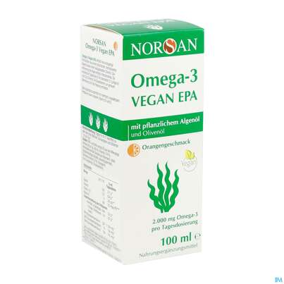 Sie sehen eine Packung Omega -3 Norsan Oel/vegan/epa/hochd. Orangengeschmack 100ml, Produktbild: 02 Omega -3 Norsan Oel/vegan/epa/hochd. Orangengeschmack 100ml, A-Nr.: 5948034 - 02