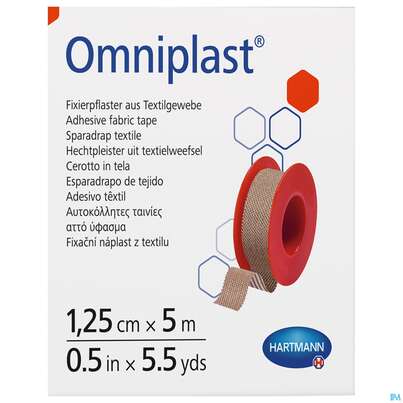 Sie sehen eine Packung Fixierpflaster Omniplast 5mx 1,25cm 1st, Produktbild: 02 Fixierpflaster Omniplast 5mx 1,25cm 1st, A-Nr.: 1565980 - 02