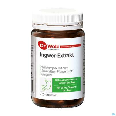 Sie sehen eine Packung Ingwer Kapseln Extrakt Dr.wolz Nr 60547 120st, Produktbild: 01 Ingwer Kapseln Extrakt Dr.wolz Nr 60547 120st, A-Nr.: 4297741 - 01