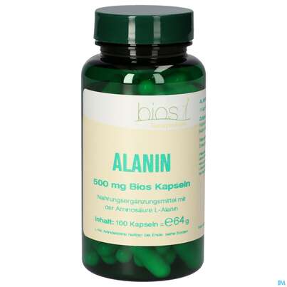 Sie sehen eine Packung Bios Alanin 500mg 100 Kapseln, Produktbild: 01 Bios Alanin 500mg 100 Kapseln, A-Nr.: 4247186 - 01