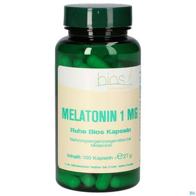 Sie sehen eine Packung Bios Melatonin Ruhe 1mg 100 Kapseln, Produktbild: 01 Bios Melatonin Ruhe 1mg 100 Kapseln, A-Nr.: 4246991 - 01