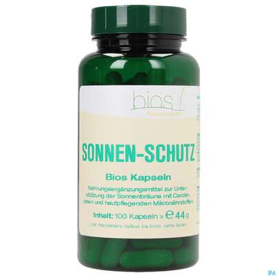 Sie sehen eine Packung Bios Sonnen-schutz 100 Kapseln, Produktbild: 01 Bios Sonnen-schutz 100 Kapseln, A-Nr.: 3893197 - 01