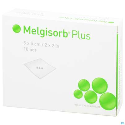 Sie sehen eine Packung Melgisorb Plus Steril 5x 5cm 10st, Produktbild: 03 Melgisorb Plus Steril 5x 5cm 10st, A-Nr.: 4245106 - 03