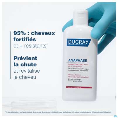 Sie sehen eine Packung Ducray Anaphase+ Ergänzungs-shampoo Gegen Haarausfall 200ml, Produktbild: 30 Ducray Anaphase+ Ergänzungs-shampoo Gegen Haarausfall 200ml, A-Nr.: 4541046 - 30