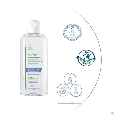 Sie sehen eine Packung Shampoon Ducray Sensinol Pflege Juckreiz Gereizter Kopfhaut 200ml, Produktbild: 08 Shampoon Ducray Sensinol Pflege Juckreiz Gereizter Kopfhaut 200ml, A-Nr.: 5901110 - 08