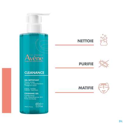 Sie sehen eine Packung Avene Cleanance Reinigungsgel 400ml, Produktbild: 11 Avene Cleanance Reinigungsgel 400ml, A-Nr.: 5379122 - 11