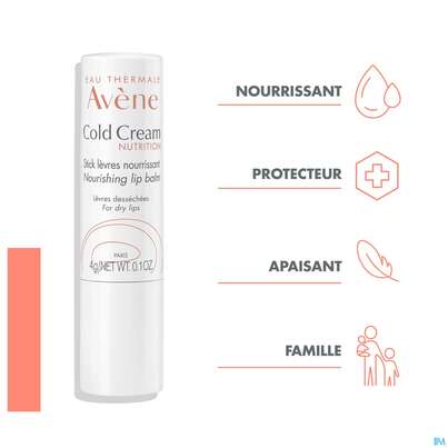 Sie sehen eine Packung Avene Cold Cream Lippenpflegestift Reichhaltig 4g, Produktbild: 19 Avene Cold Cream Lippenpflegestift Reichhaltig 4g, A-Nr.: 5596894 - 19