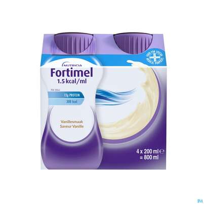 Sie sehen eine Packung Fortimel 1.5kcal 200ml Vanille 4st, Produktbild: 01 Fortimel 1.5kcal 200ml Vanille 4st, A-Nr.: 3237607 - 01