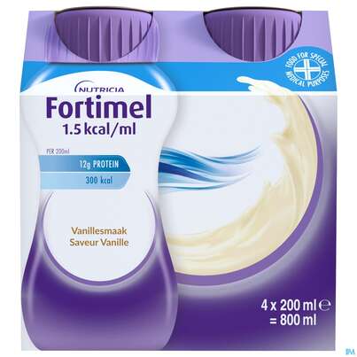 Sie sehen eine Packung Fortimel 1.5kcal 200ml Vanille 4st, Produktbild: 04 Fortimel 1.5kcal 200ml Vanille 4st, A-Nr.: 3237607 - 04