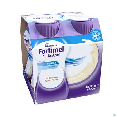 Sie sehen eine Packung Fortimel 1.5kcal 200ml Vanille 4st, Produktbild: 06 Fortimel 1.5kcal 200ml Vanille 4st, A-Nr.: 3237607 - 06