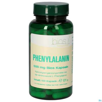 Sie sehen eine Packung Bios Phenylalanin 500mg 100 Kapseln, Produktbild: 01 Bios Phenylalanin 500mg 100 Kapseln, A-Nr.: 4247329 - 01